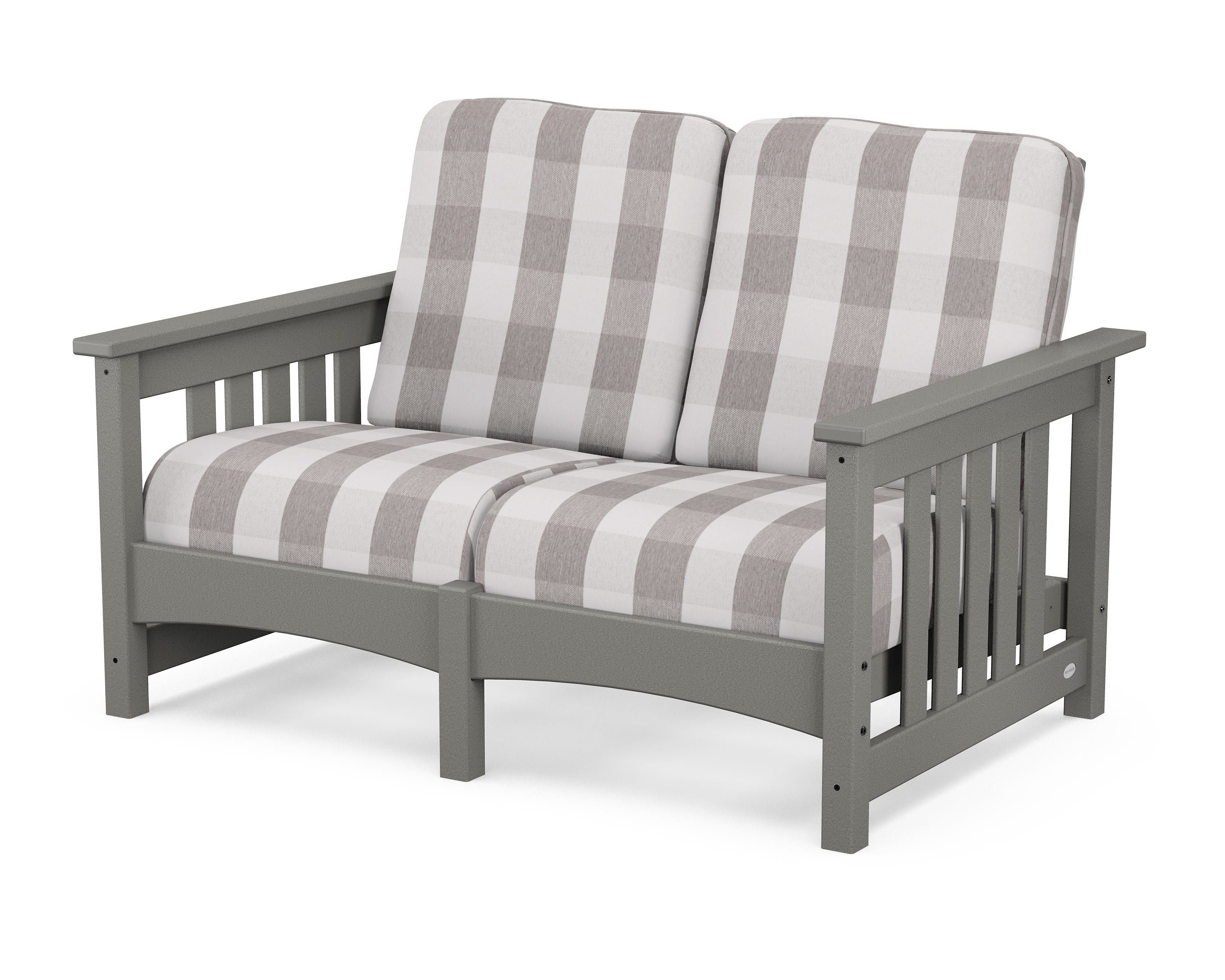 POLYWOOD® Club Mission Loveseat in Slate Grey / Buffalo Plaid Grey Mist