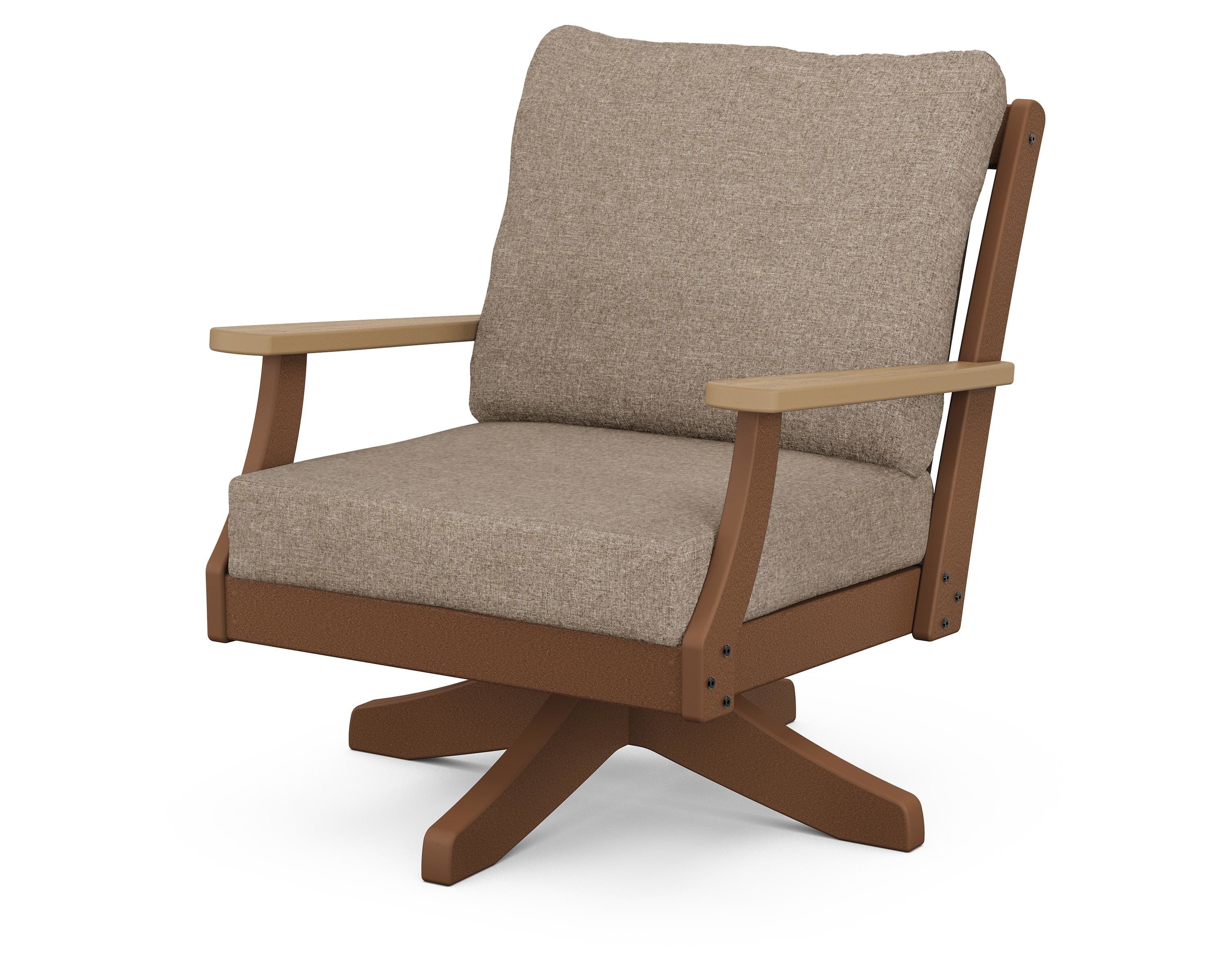 POLYWOOD® Braxton Deep Seating Swivel Chair in Teak / Natural / Spiced Burlap