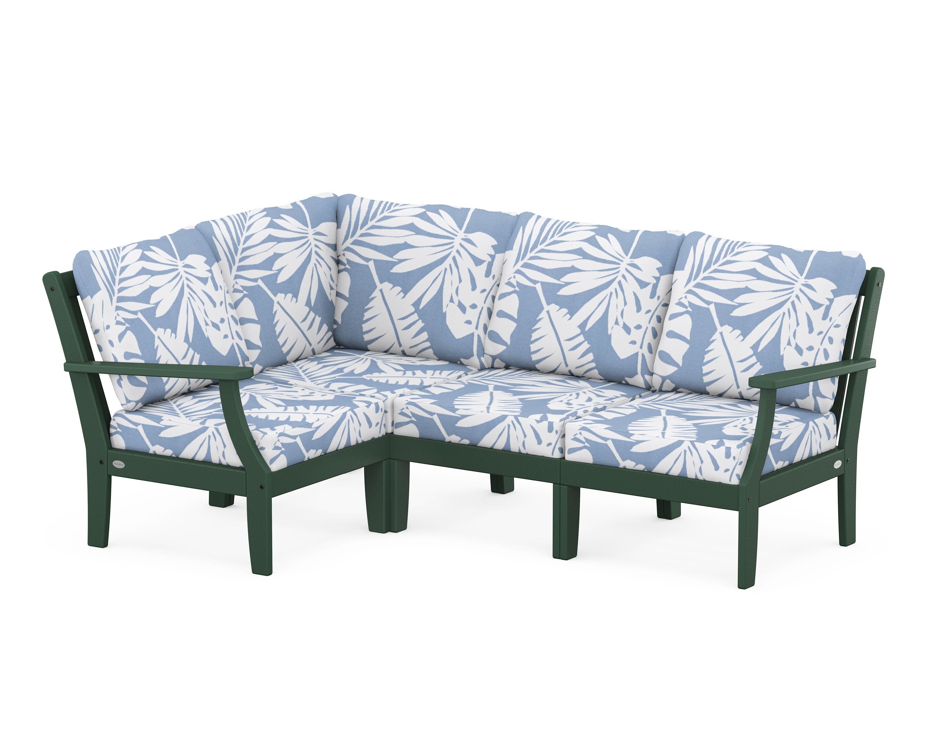 POLYWOOD® Braxton Modular 4-Piece Deep Seating Set in Green / Leaf Sky Blue