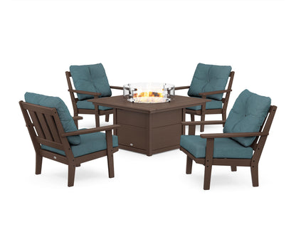 POLYWOOD® Oxford 5-Piece Deep Seating Set with Fire Pit Table in Mahogany / Ocean Teal