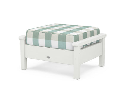 POLYWOOD® Harbour Deep Seating Ottoman in Vintage White / Buffalo Plaid Glacier Spa