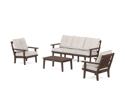 POLYWOOD® Oxford 4-Piece Deep Seating Set with Sofa in Mahogany / Dune Burlap