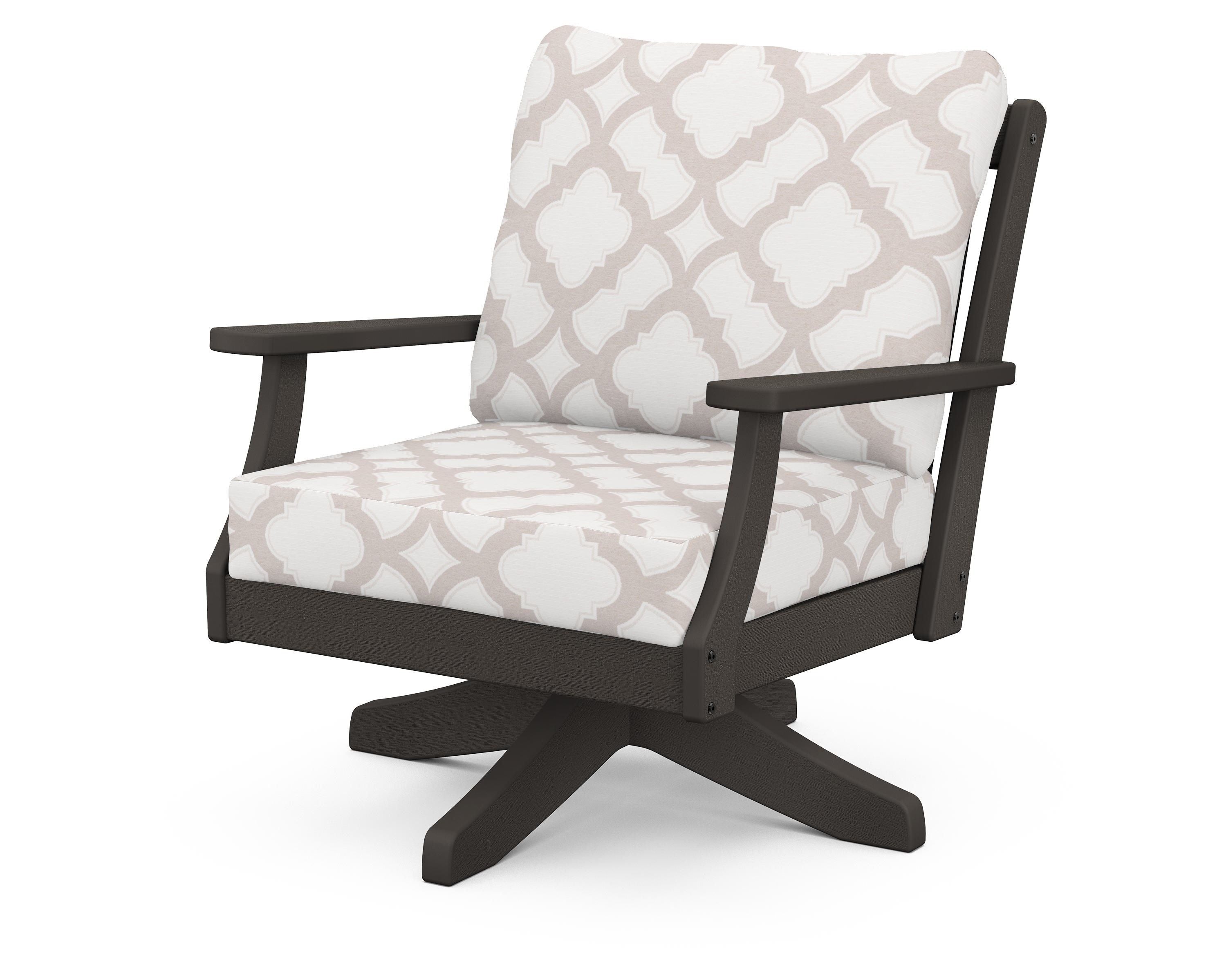 POLYWOOD® Braxton Deep Seating Swivel Chair in Vintage Coffee / Trellis Dune Burlap