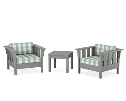 Martha Stewart by POLYWOOD® Acadia 3-Piece Deep Seating Set in Slate Grey / Buffalo Plaid Glacier Spa