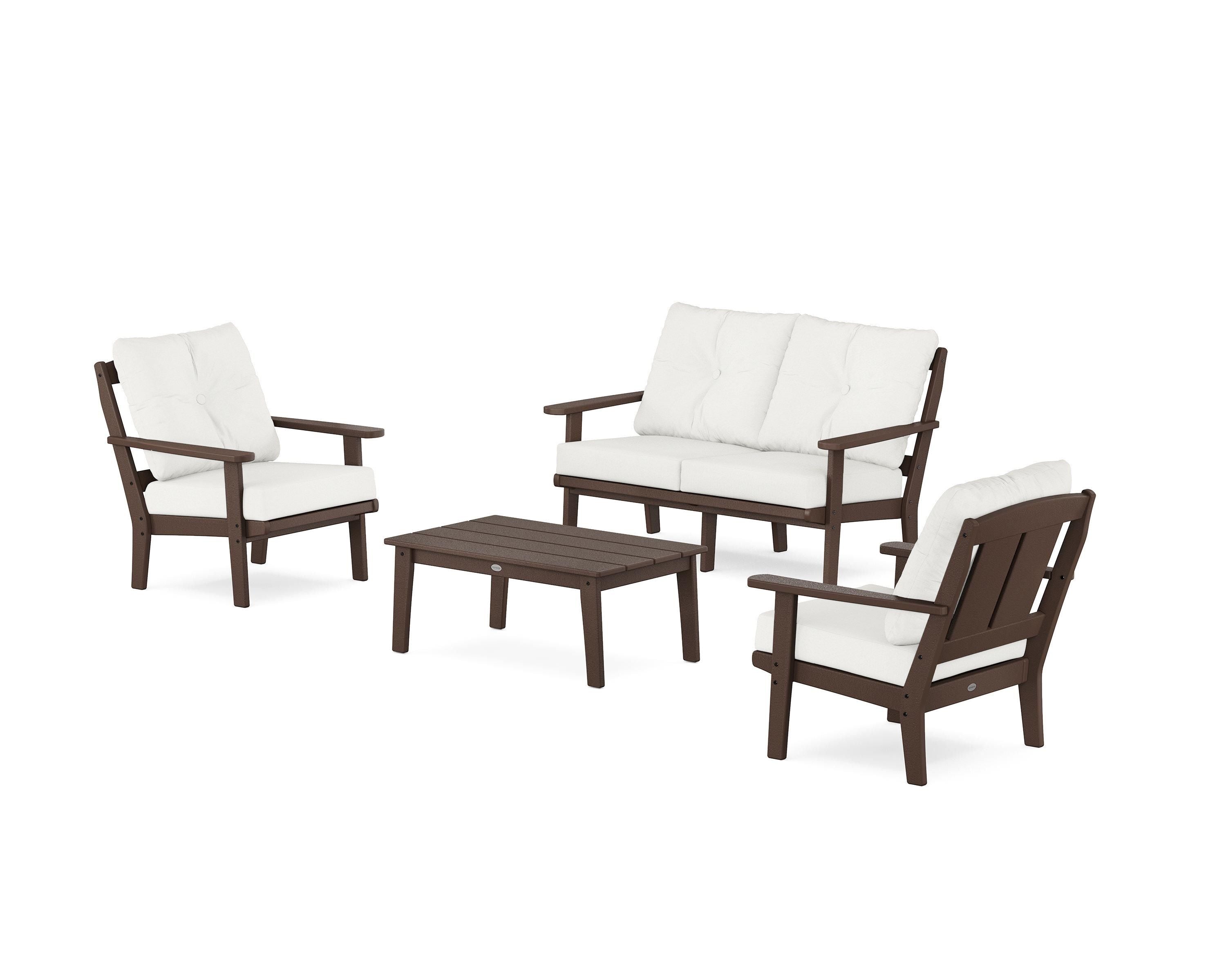 POLYWOOD® Mission 4-Piece Deep Seating Set with Loveseat in Mahogany / Natural Linen