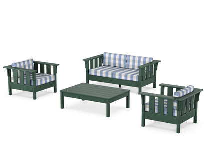 Martha Stewart by POLYWOOD® Acadia 4-Piece Deep Seating Set with Loveseat in Green / Buffalo Plaid Sky Blue
