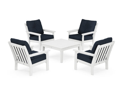 POLYWOOD® Vineyard 5-Piece Deep Seating Conversation Set in White / Marine Indigo