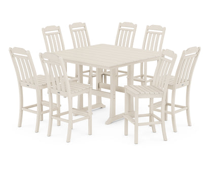 Country Living Cottage 9-Piece Square Farmhouse Side Chair Bar Set with Trestle Legs in Sand