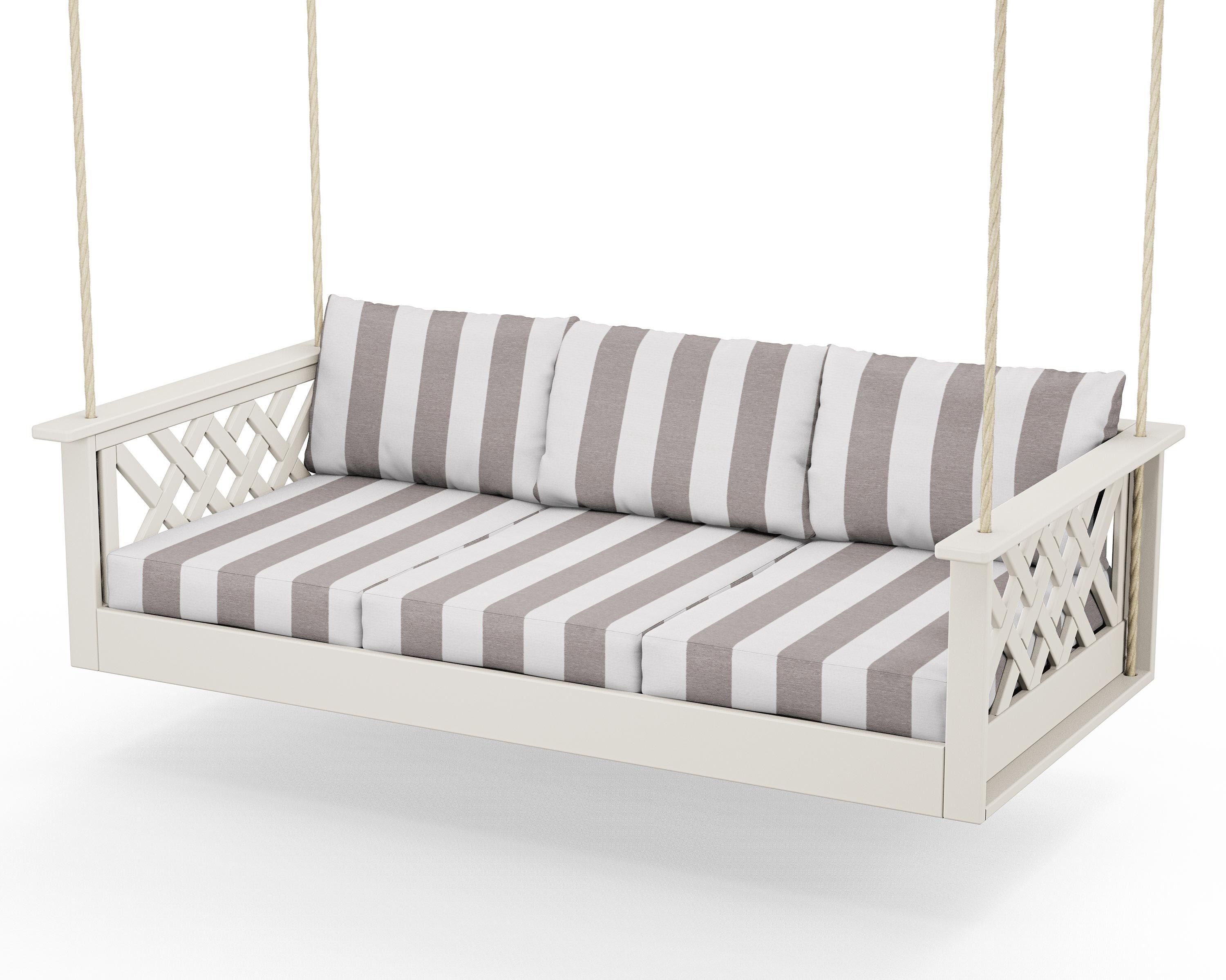 Country Living Wovendale Daybed Swing in Sand / Cabana Stripe Grey Mist