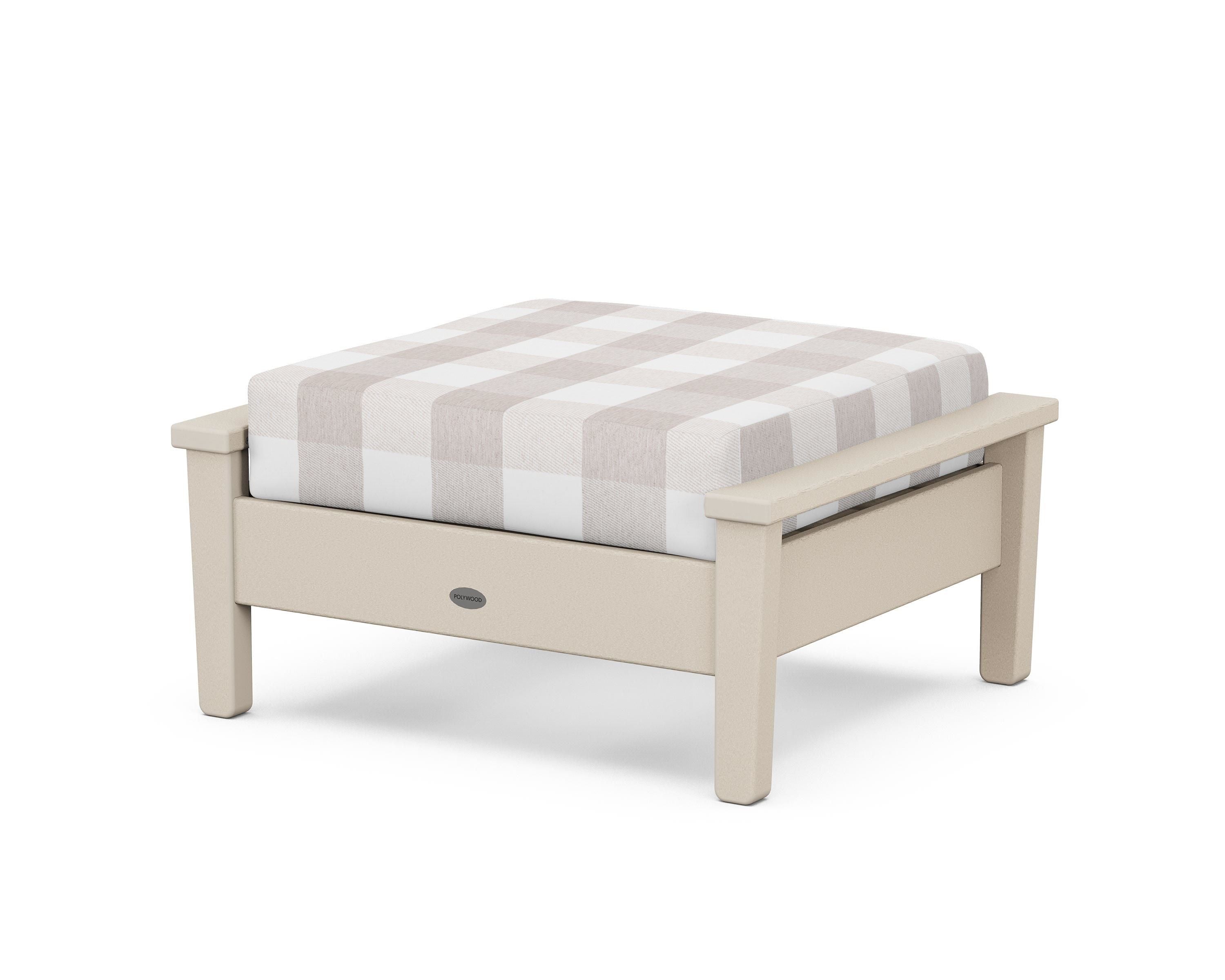 POLYWOOD® Prescott Deep Seating Ottoman in Sand / Buffalo Plaid Dune Burlap