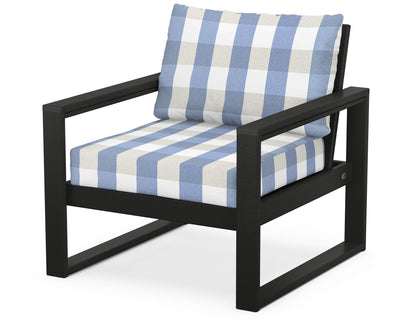 POLYWOOD® EDGE Club Chair in Black / Buffalo Plaid Sky Blue