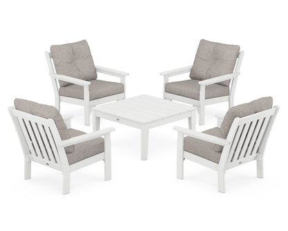 POLYWOOD® Vineyard 5-Piece Deep Seating Conversation Set in White / Weathered Tweed
