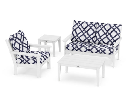 POLYWOOD® Vineyard 4-Piece Deep Seating Set in White / Trellis Navy