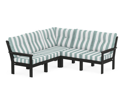 POLYWOOD® Vineyard 5-Piece Sectional in Black / Cabana Stripe Glacier Spa