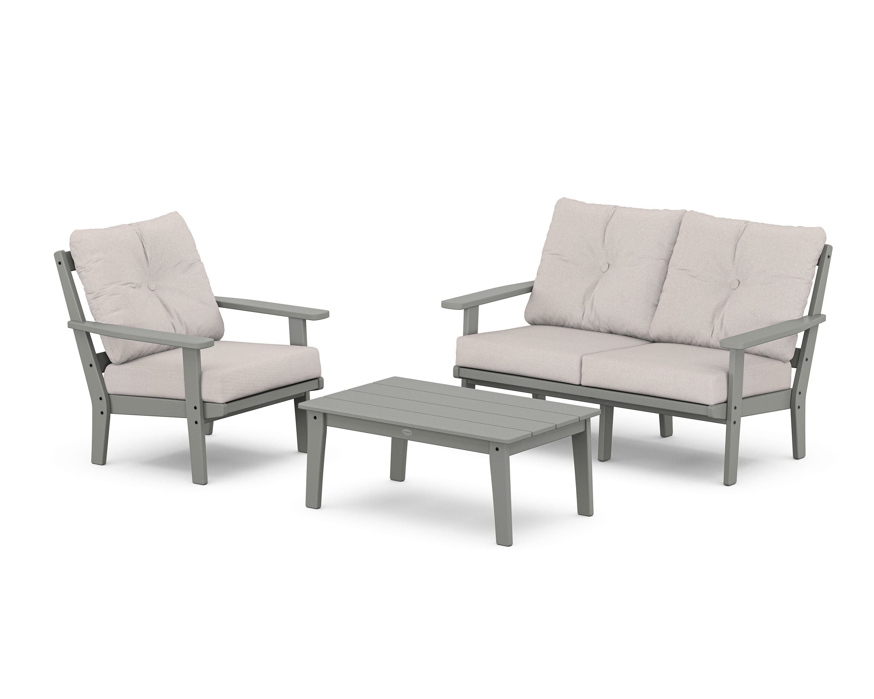 POLYWOOD® Oxford 3-Piece Deep Seating Set with Loveseat in Slate Grey / Dune Burlap