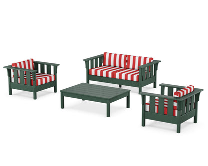 Martha Stewart by POLYWOOD® Acadia 4-Piece Deep Seating Set with Loveseat in Green / Cabana Stripe Crimson