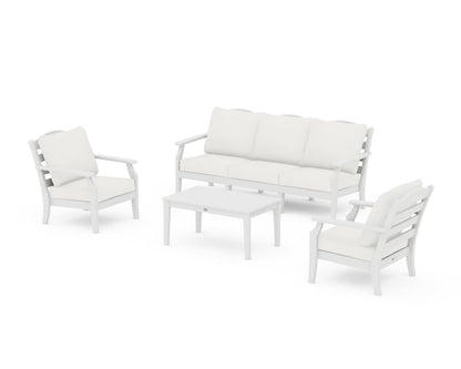 Draper James™ by  POLYWOOD® Savannah 4-Piece Deep Seating Set with Sofa in White / Natural Linen
