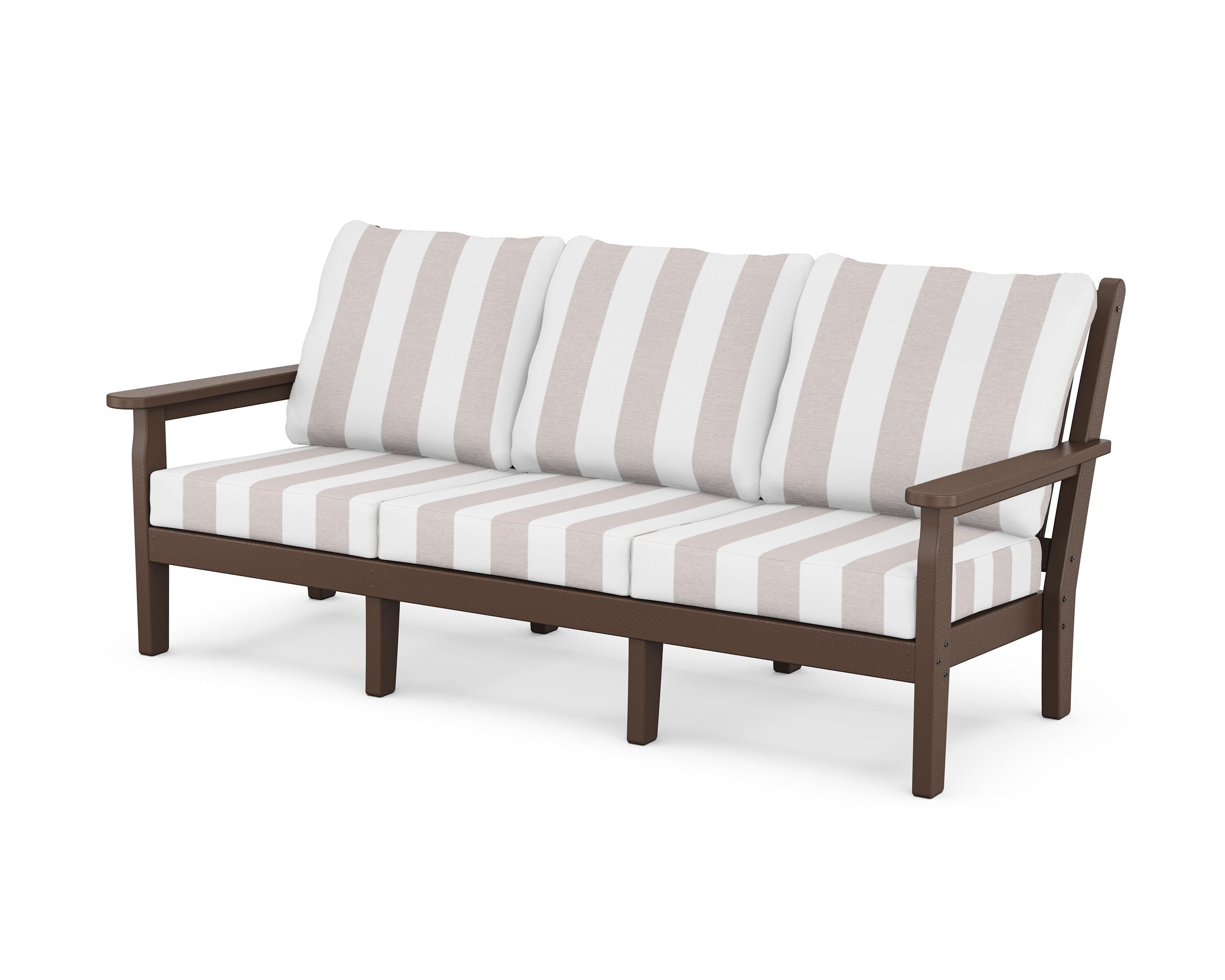 POLYWOOD® Chippendale Deep Seating Sofa in Mahogany / Cabana Stripe Dune Burlap