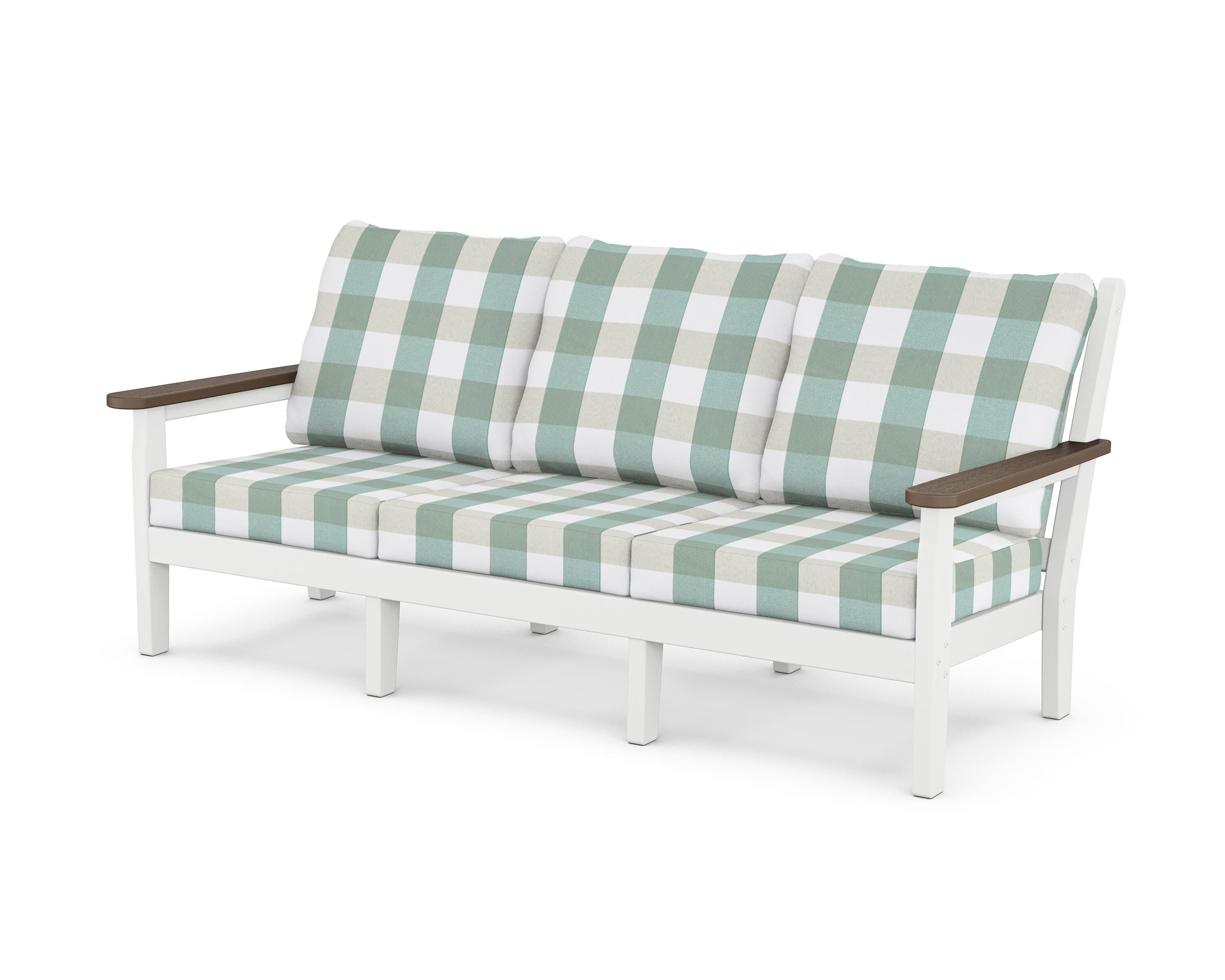POLYWOOD® Chippendale Deep Seating Sofa in White / Kona / Buffalo Plaid Glacier Spa