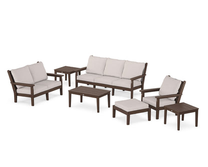 POLYWOOD® Chippendale 7-Piece Deep Seating Set in Mahogany / Dune Burlap