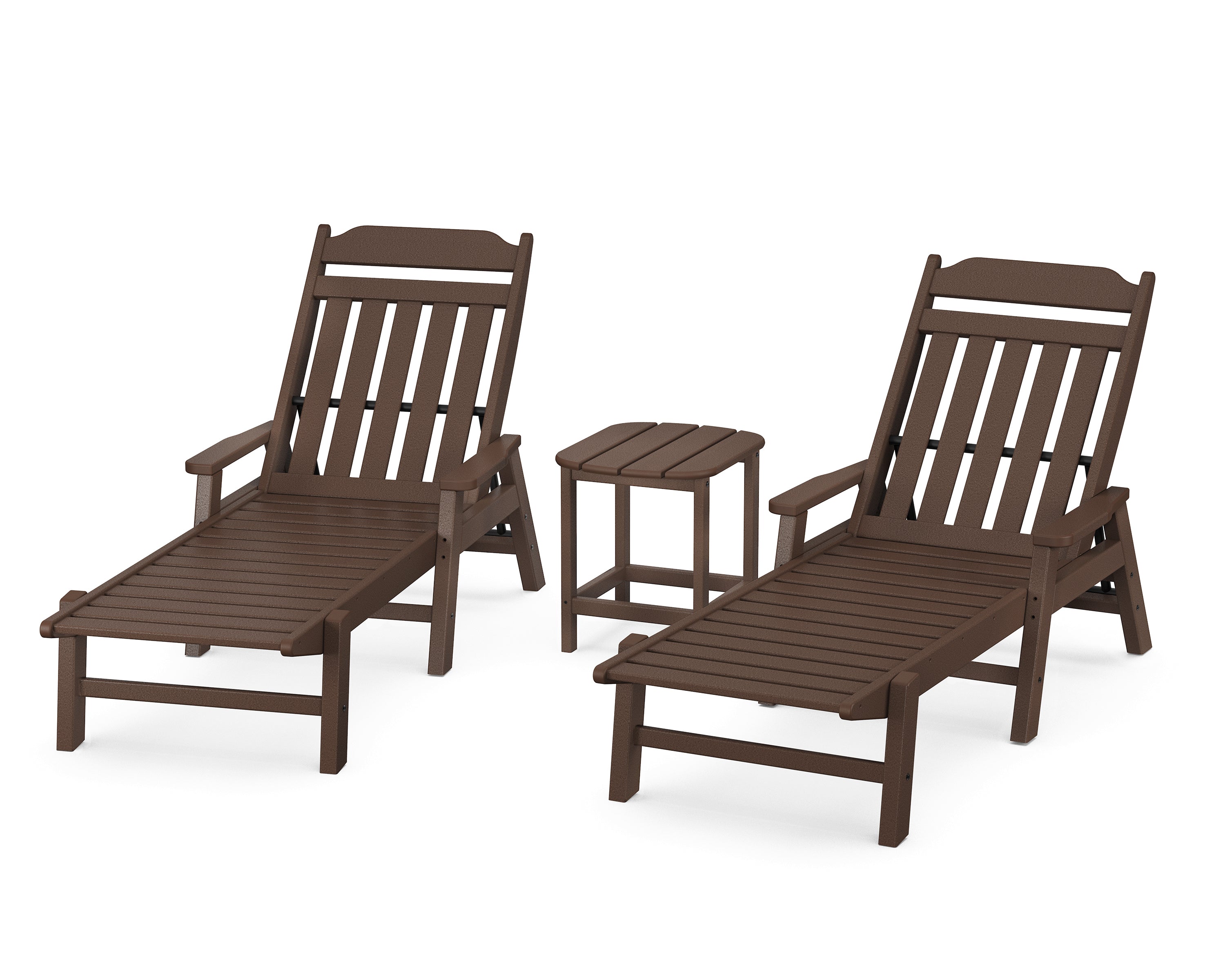 Country Living Cottage 3-Piece Chaise Set with Arms in Mahogany