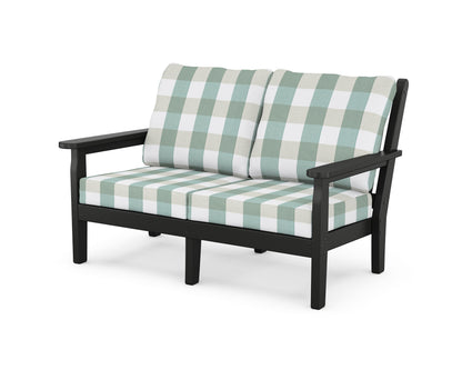 POLYWOOD® Chippendale Deep Seating Loveseat in Black / Buffalo Plaid Glacier Spa