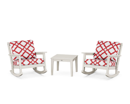 POLYWOOD® Chippendale 3-Piece Deep Seating Rocker Set in Sand / Trellis Crimson
