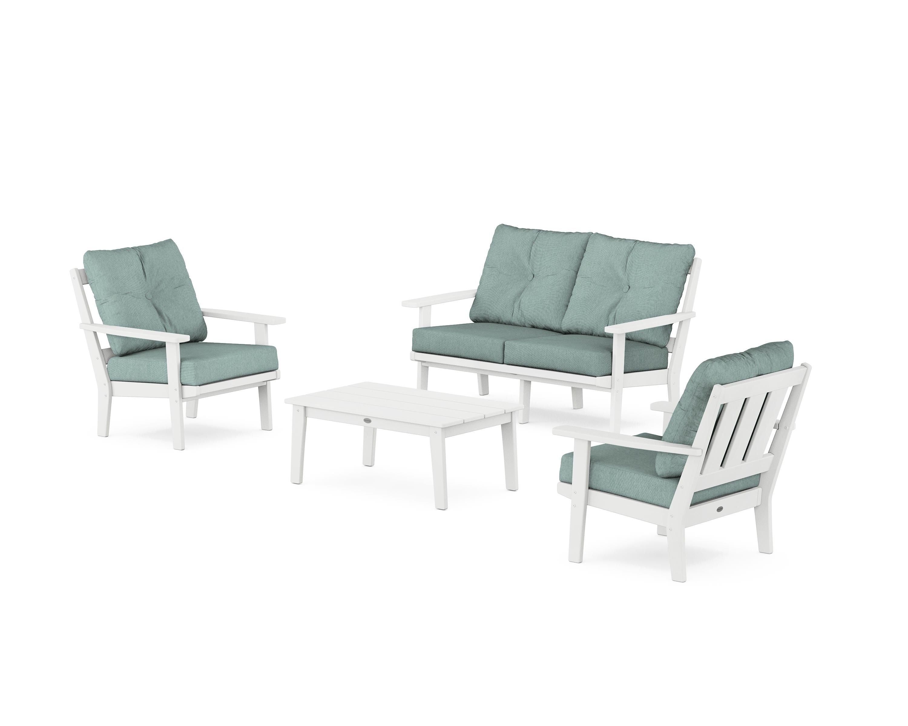 POLYWOOD® Oxford 4-Piece Deep Seating Set with Loveseat in White / Glacier Spa
