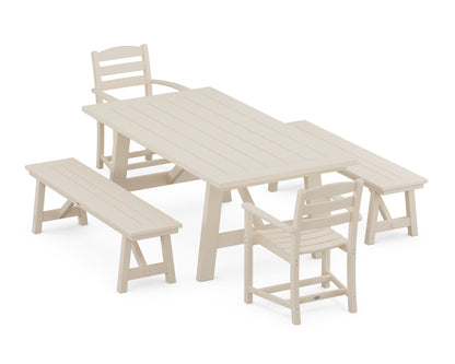 POLYWOOD® La Casa Café 5-Piece Rustic Farmhouse Dining Set With Benches in Sand