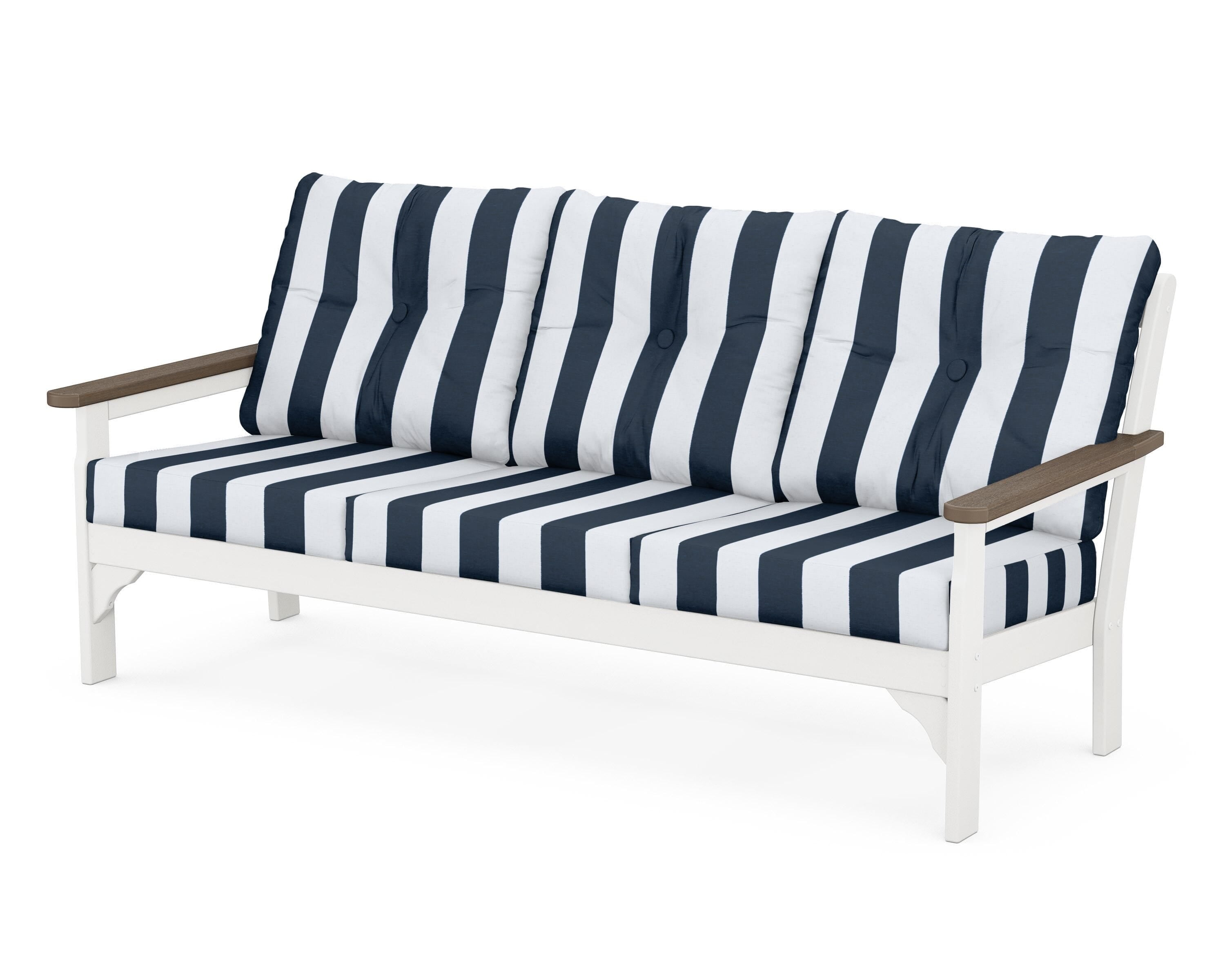 POLYWOOD® Vineyard Deep Seating Sofa in White / Kona / Cabana Stripe Marine Indigo