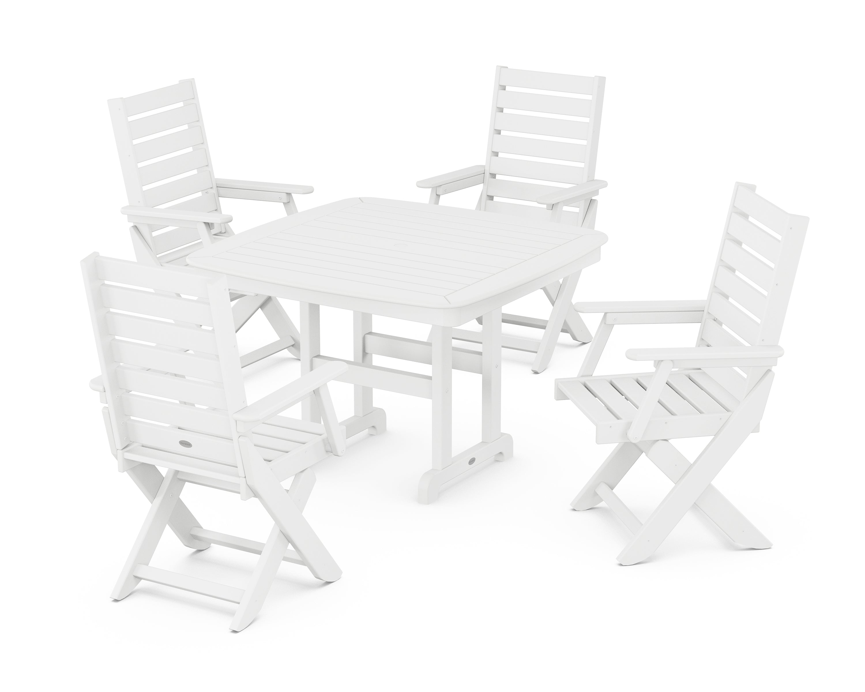 POLYWOOD® Captain Folding Chair 5-Piece Dining Set with Trestle Legs in White