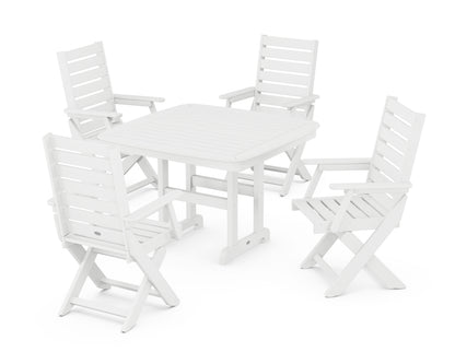POLYWOOD® Captain Folding Chair 5-Piece Dining Set with Trestle Legs in White