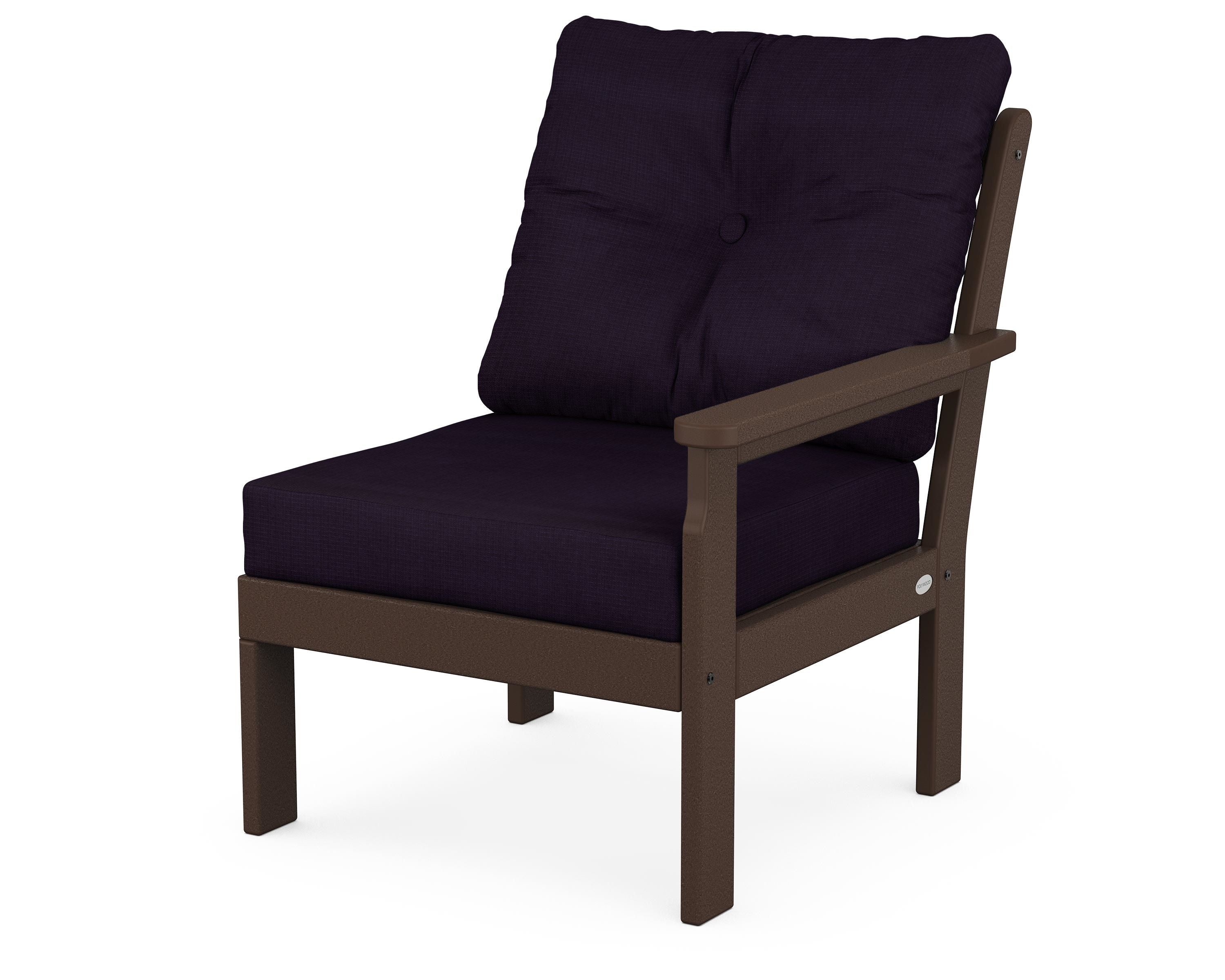 POLYWOOD® Vineyard Modular Right Arm Chair in Mahogany / Navy Linen