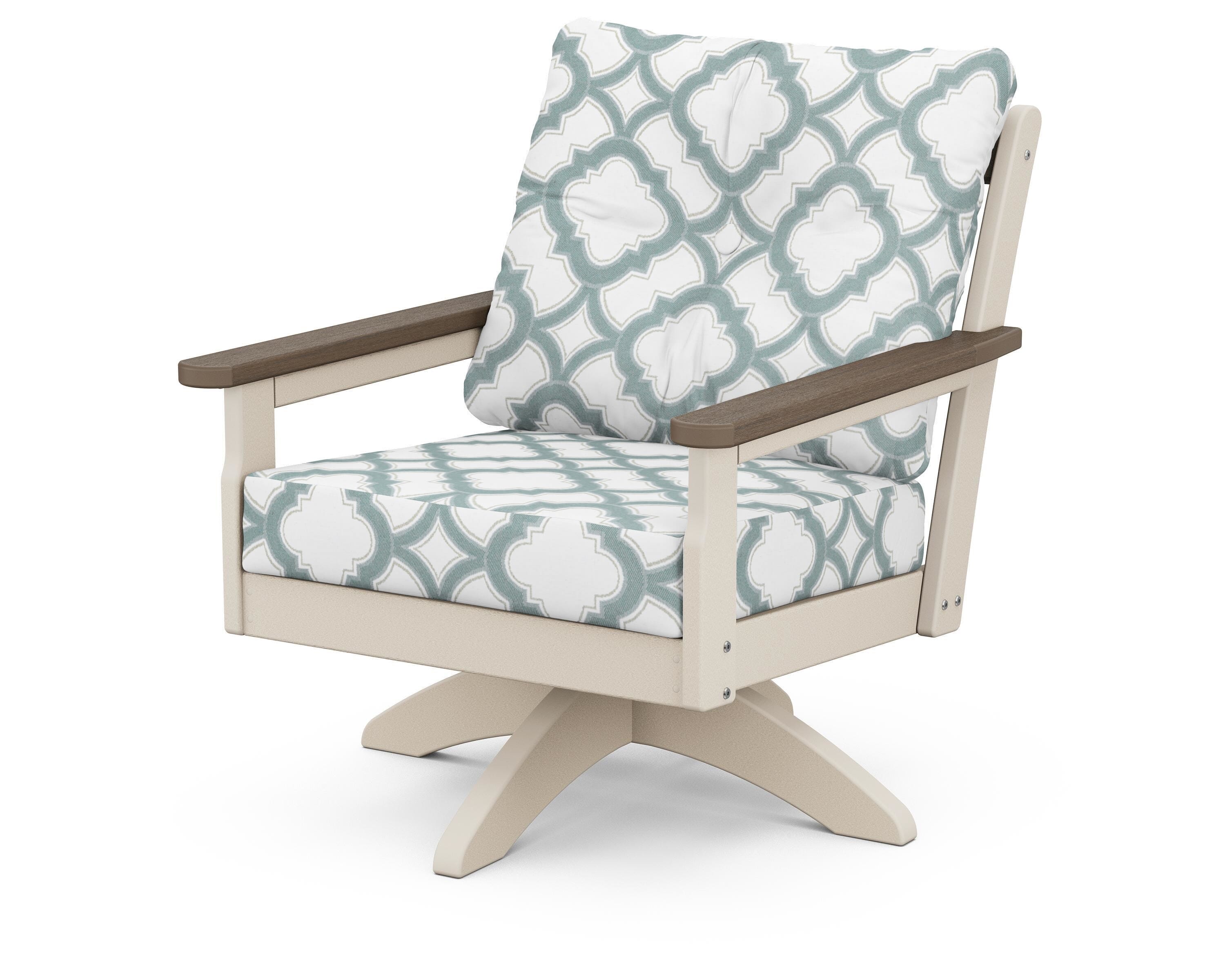 POLYWOOD® Vineyard Deep Seating Swivel Chair in Sand / Kona / Trellis Glacier Spa
