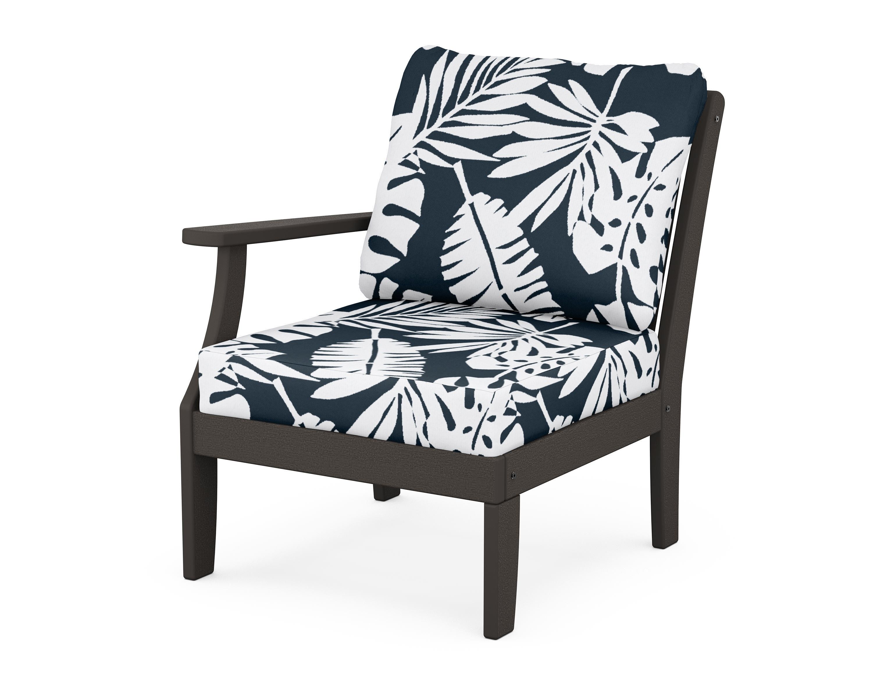 POLYWOOD® Braxton Modular Left Arm Chair in Vintage Coffee / Leaf Marine Indigo
