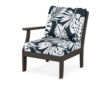 POLYWOOD® Braxton Modular Left Arm Chair in Vintage Coffee / Leaf Marine Indigo