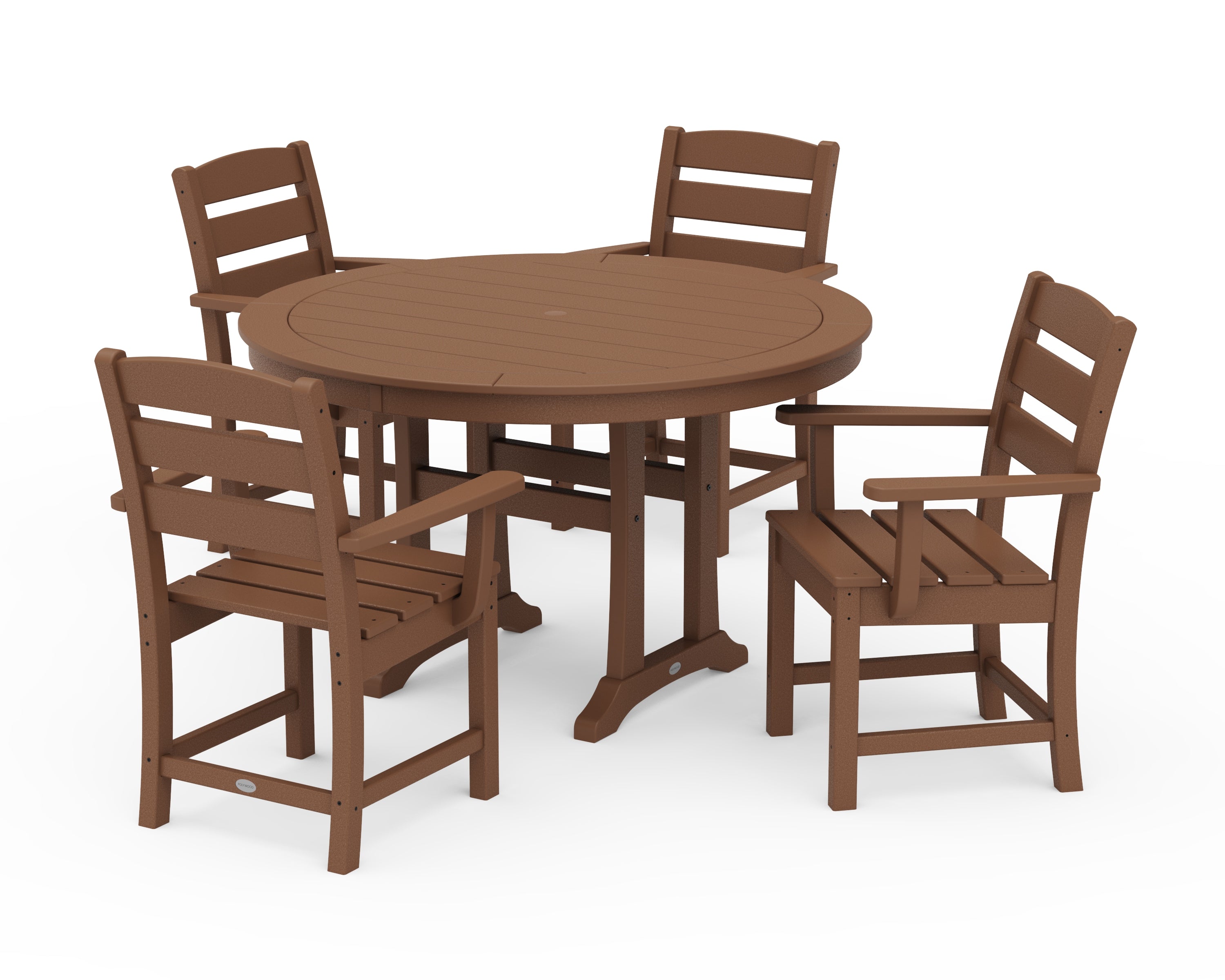 POLYWOOD® Lakeside 5-Piece Round Dining Set with Trestle Legs in Teak