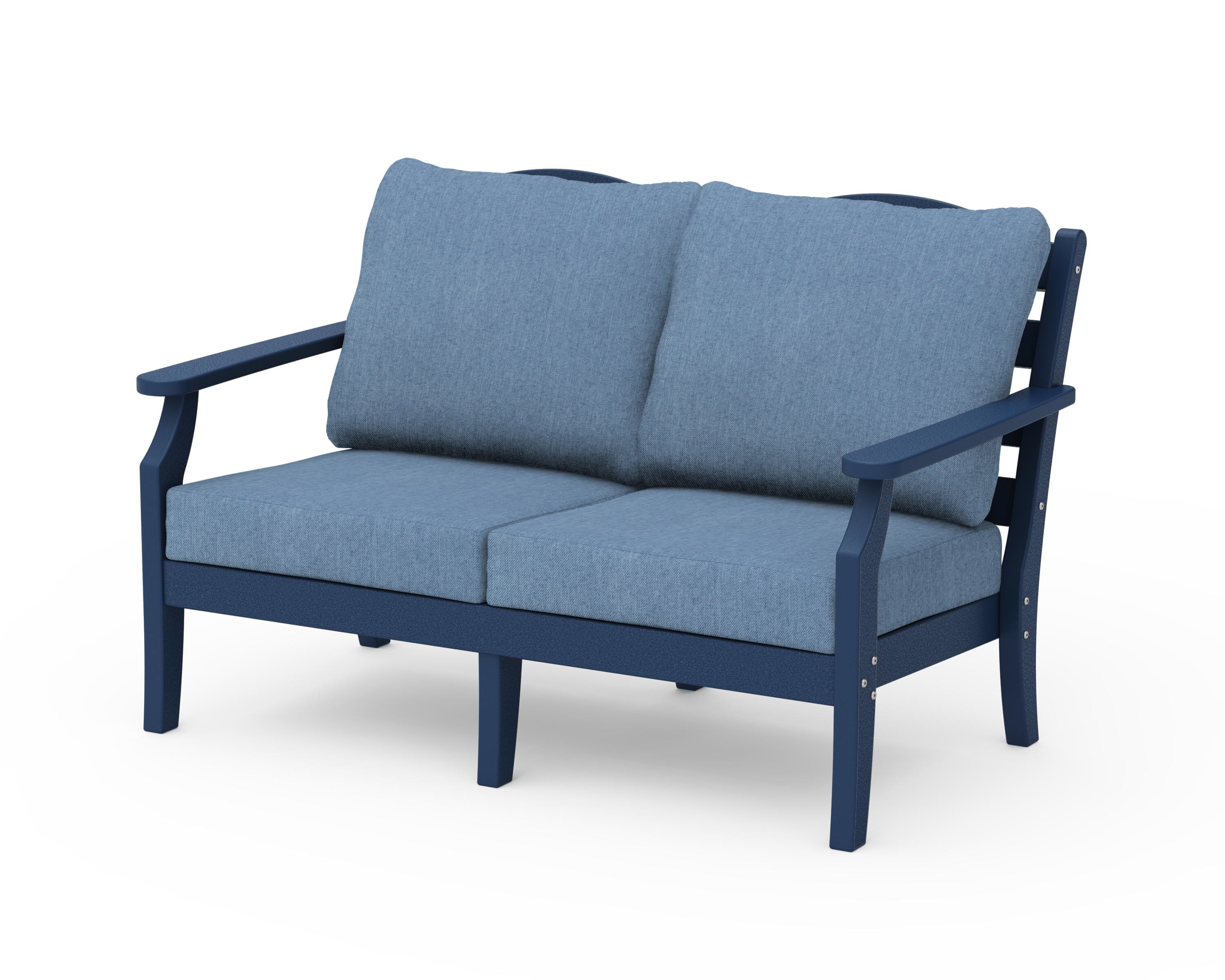 Draper James™ by  POLYWOOD® Savannah Deep Seating Loveseat in Navy / Sky Blue