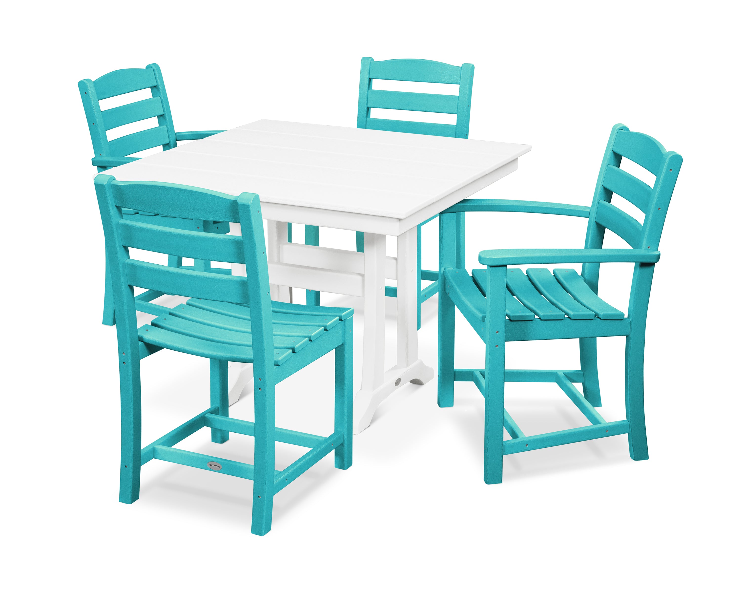 POLYWOOD® La Casa Café 5-Piece Farmhouse Dining Set with Trestle Legs in Aruba / White