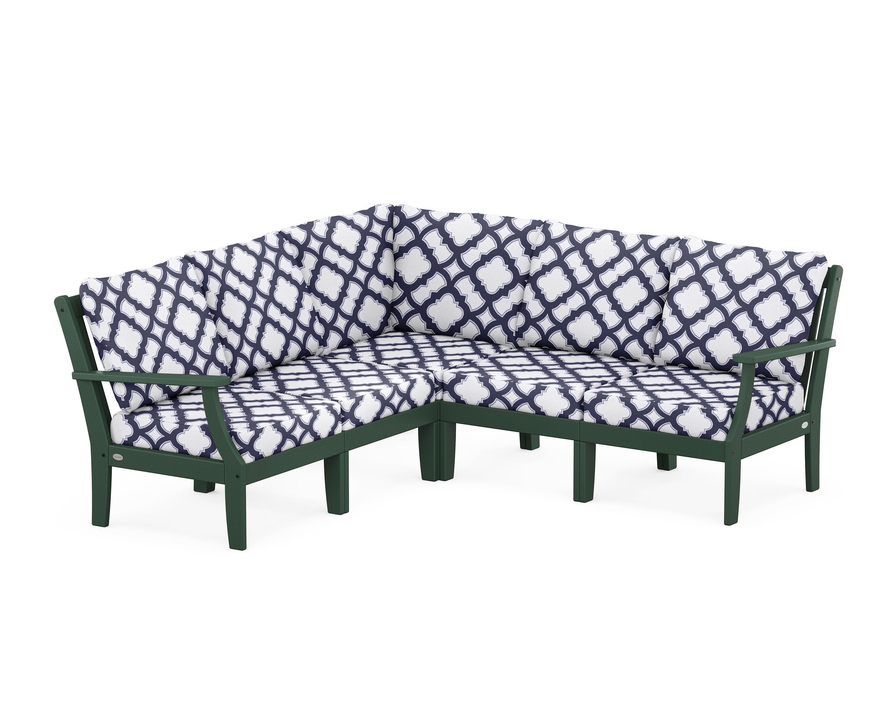 POLYWOOD® Braxton Modular 5-Piece Deep Seating Set in Green / Trellis Navy