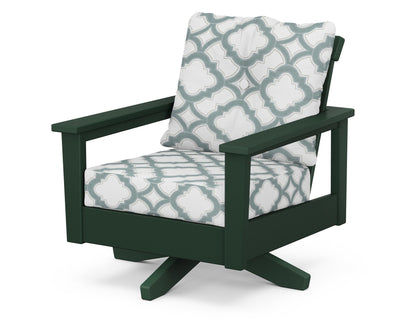 POLYWOOD® Prescott Deep Seating Swivel Chair in Green / Trellis Glacier Spa