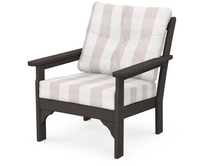 POLYWOOD® Vineyard Deep Seating Chair in Vintage Coffee / Buffalo Plaid Dune Burlap