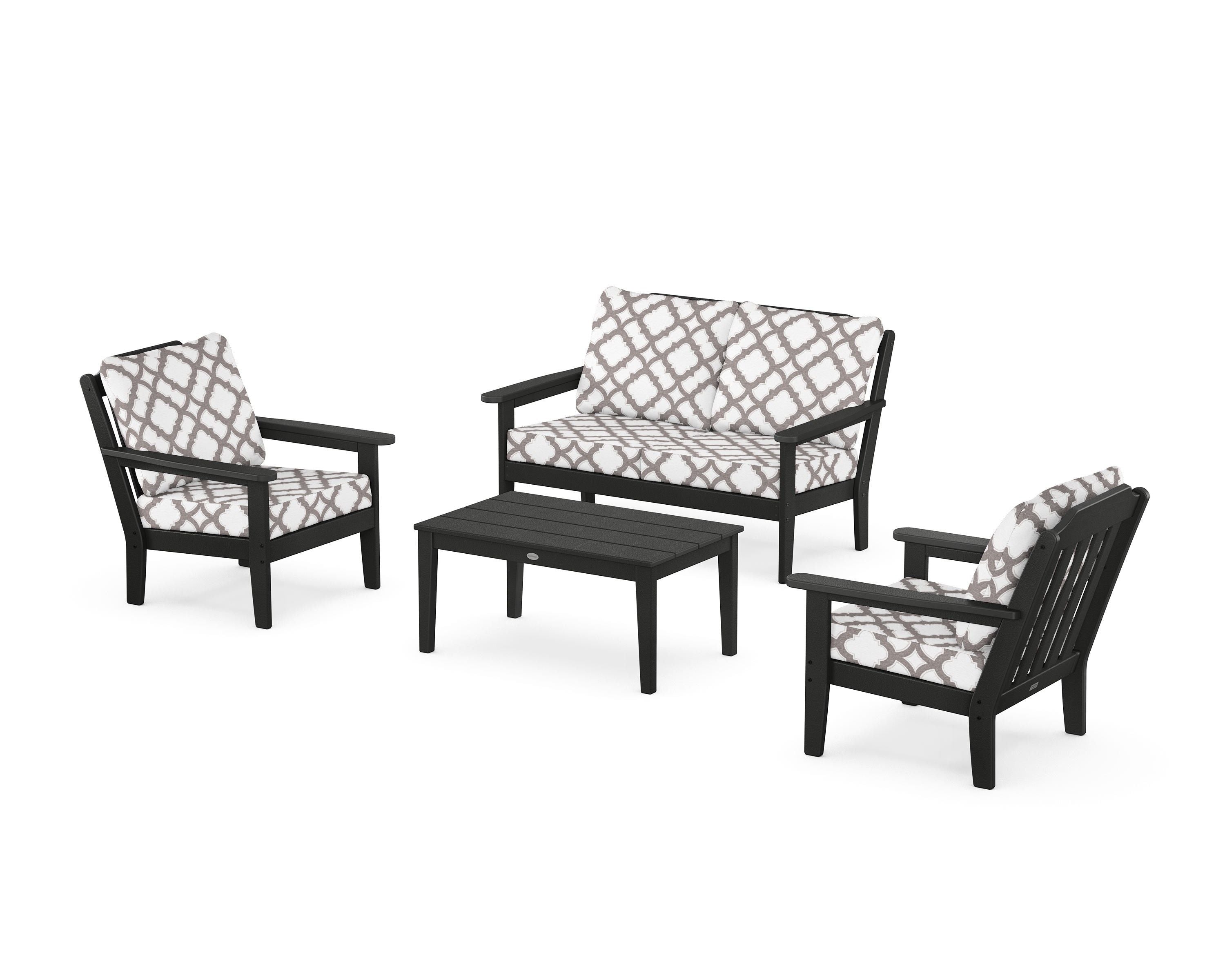 Country Living Cottage 4-Piece Deep Seating Set with Loveseat in Black / Trellis Grey Mist
