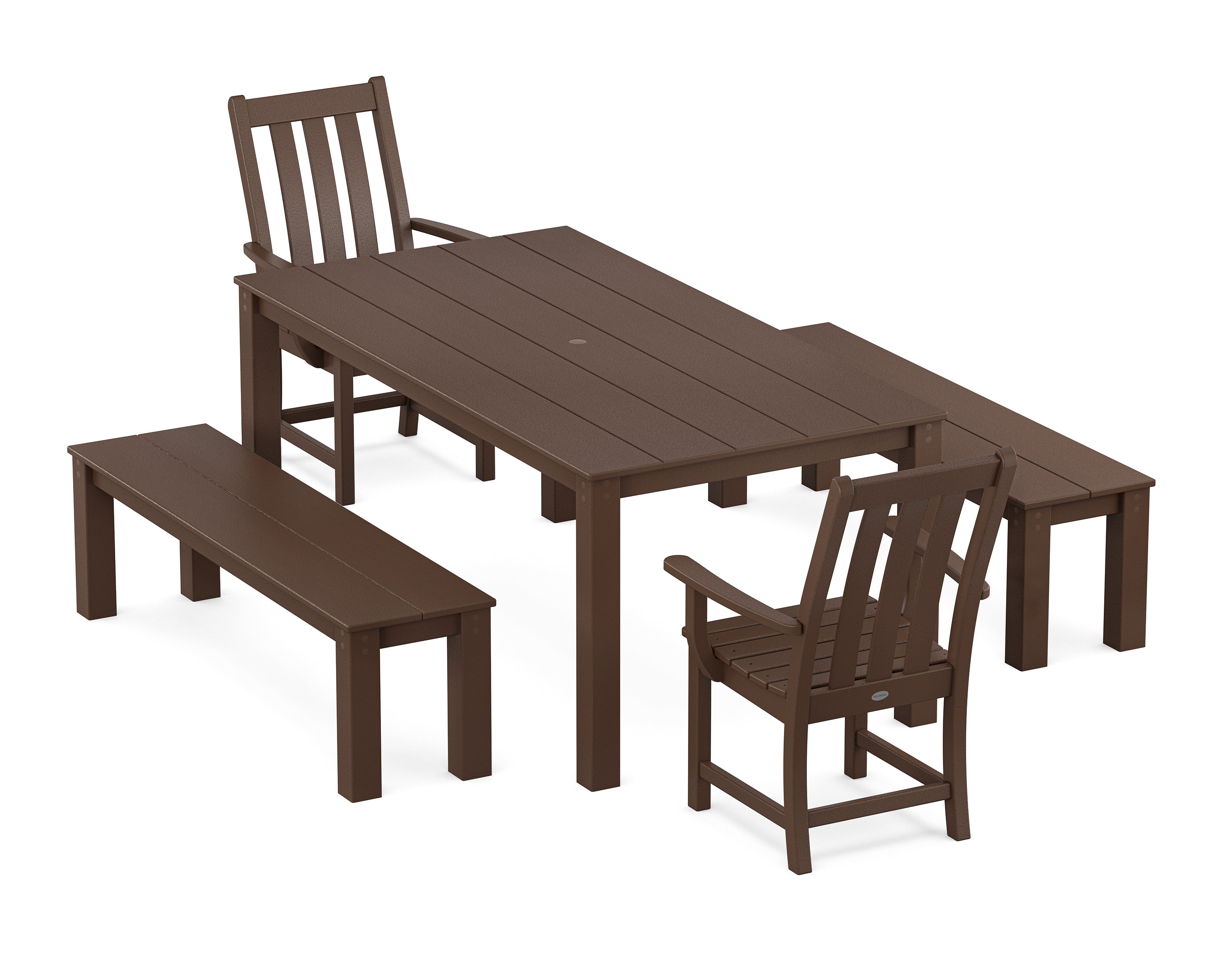 POLYWOOD® Vineyard 5-Piece Parsons Dining Set with Benches in Mahogany
