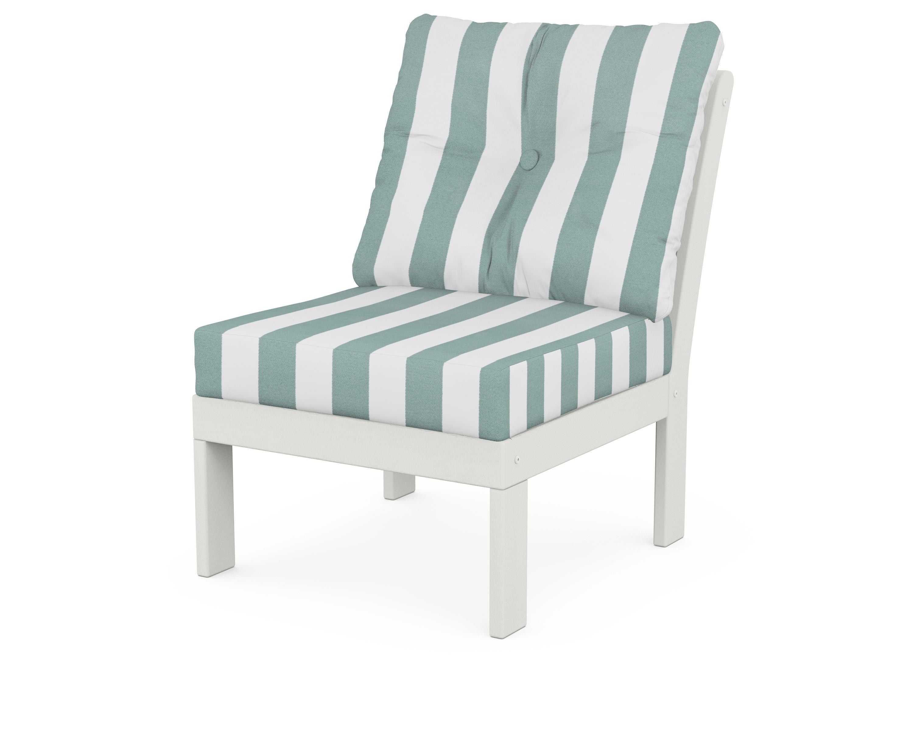 POLYWOOD® Vineyard Modular Armless Chair in Vintage White / Cabana Stripe Glacier Spa