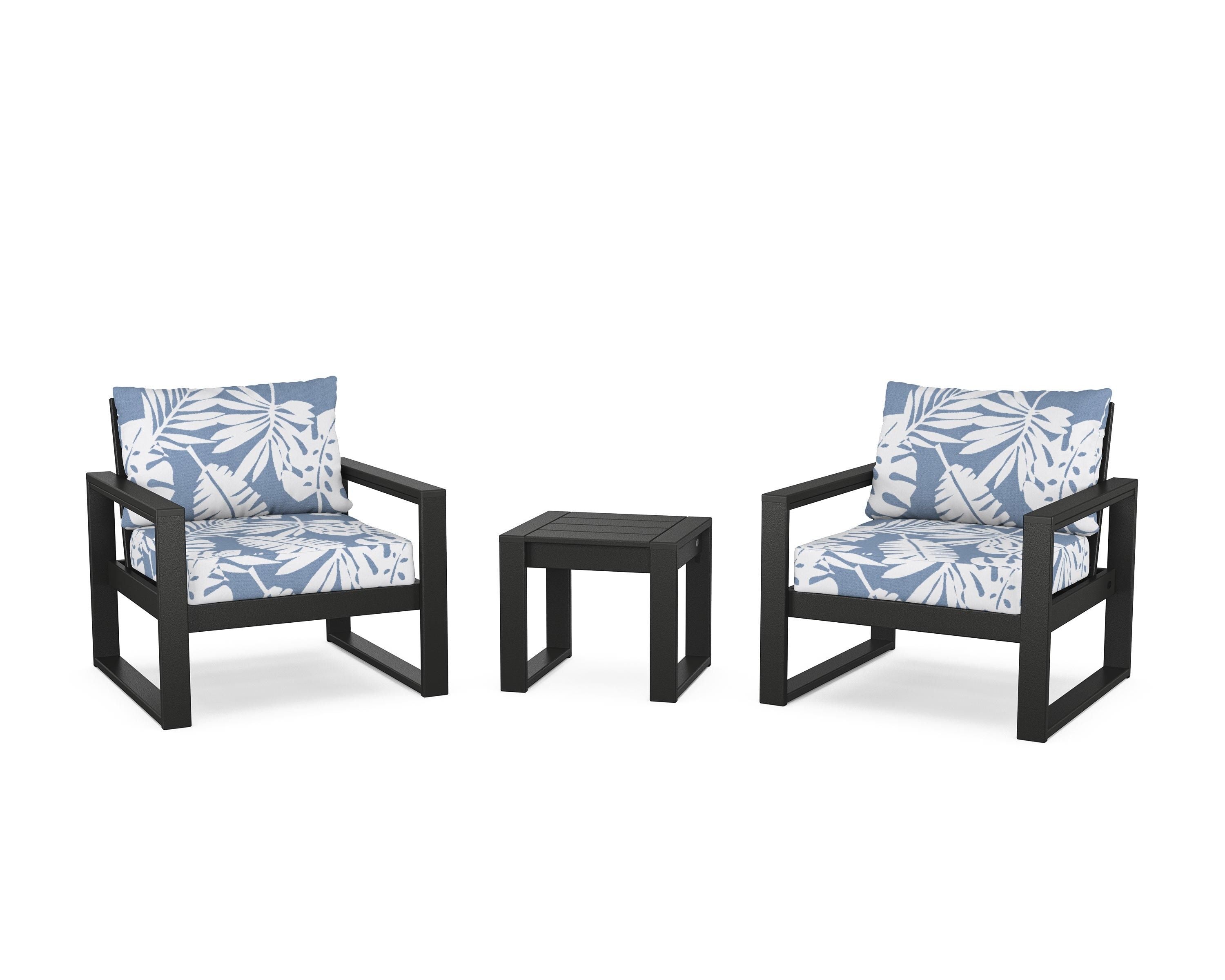 POLYWOOD® EDGE Sectional 3-Piece Deep Seating Set in Black / Leaf Sky Blue