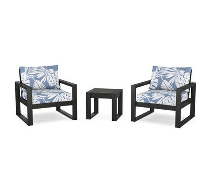 POLYWOOD® EDGE Sectional 3-Piece Deep Seating Set in Black / Leaf Sky Blue