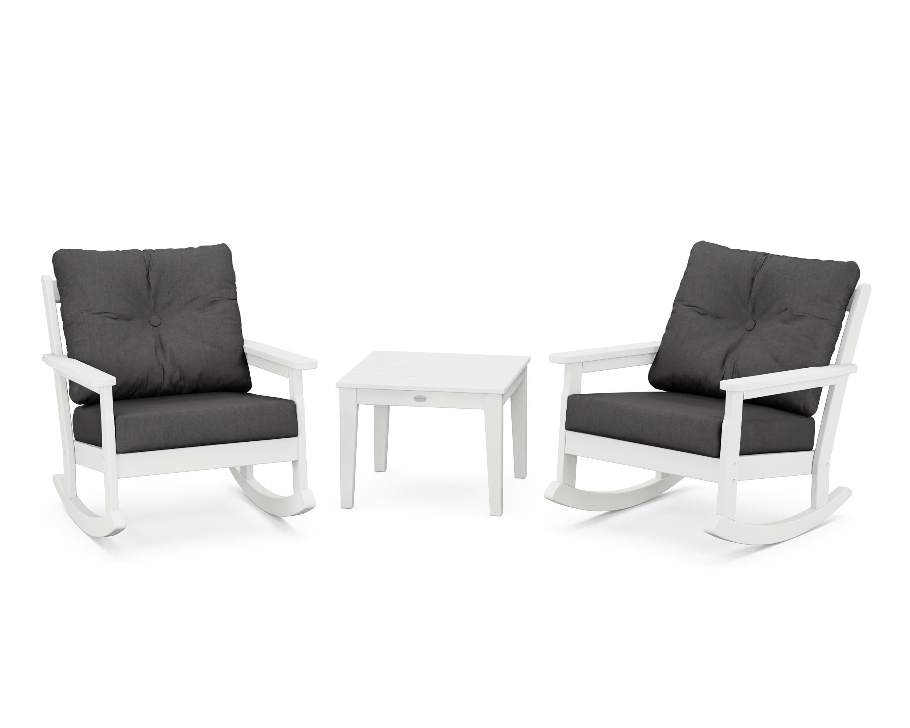 POLYWOOD® Vineyard 3-Piece Deep Seating Rocker Set in Vintage White / Spectrum Carbon