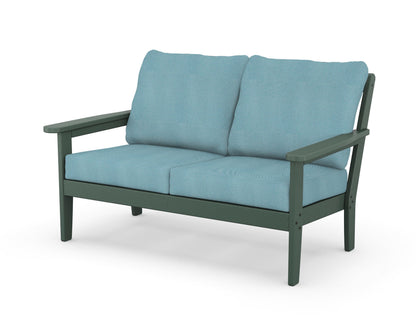 Country Living Cottage Deep Seating Loveseat in Green / Lattice Sky Blue