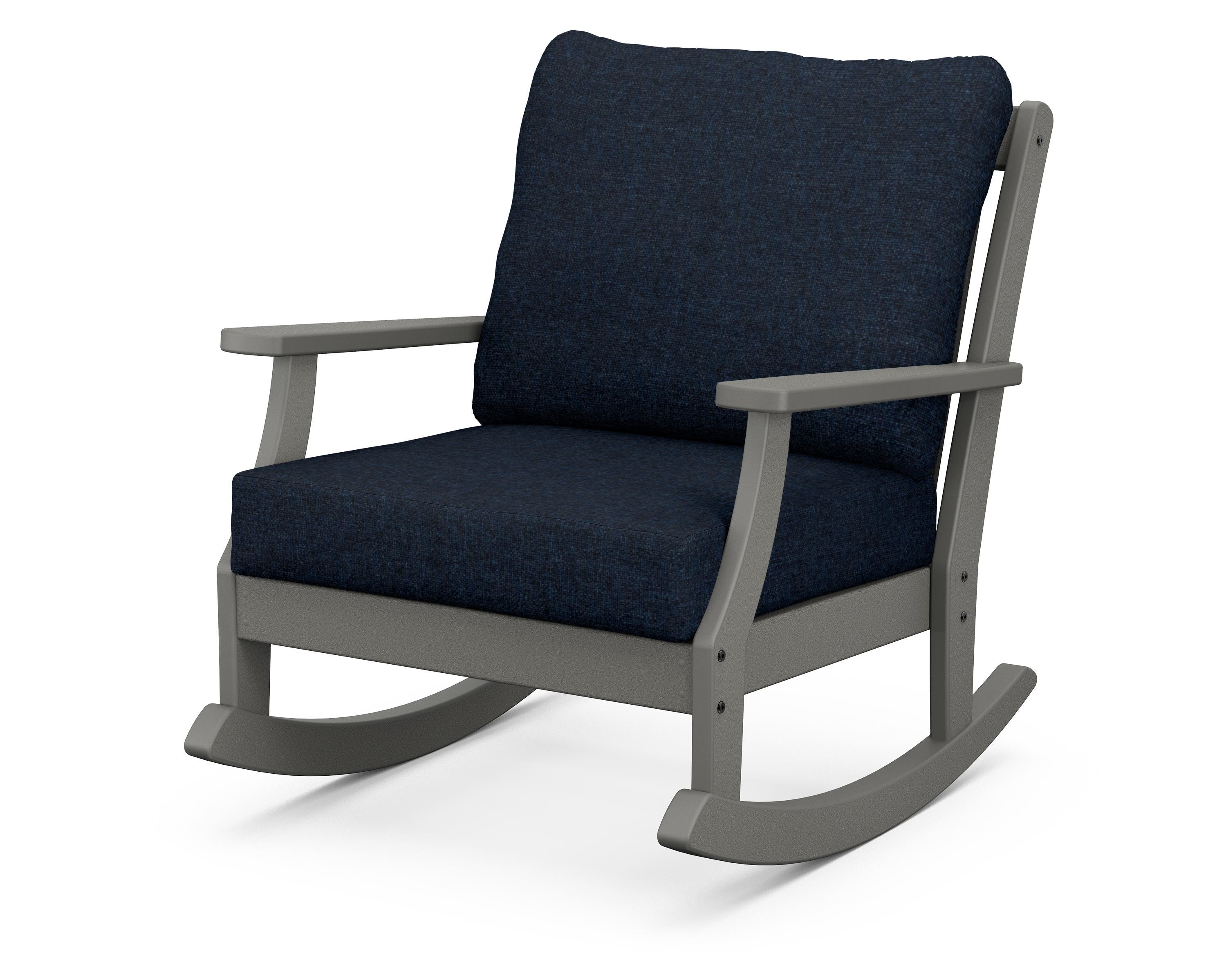 POLYWOOD® Braxton Deep Seating Rocking Chair in Slate Grey / Marine Indigo